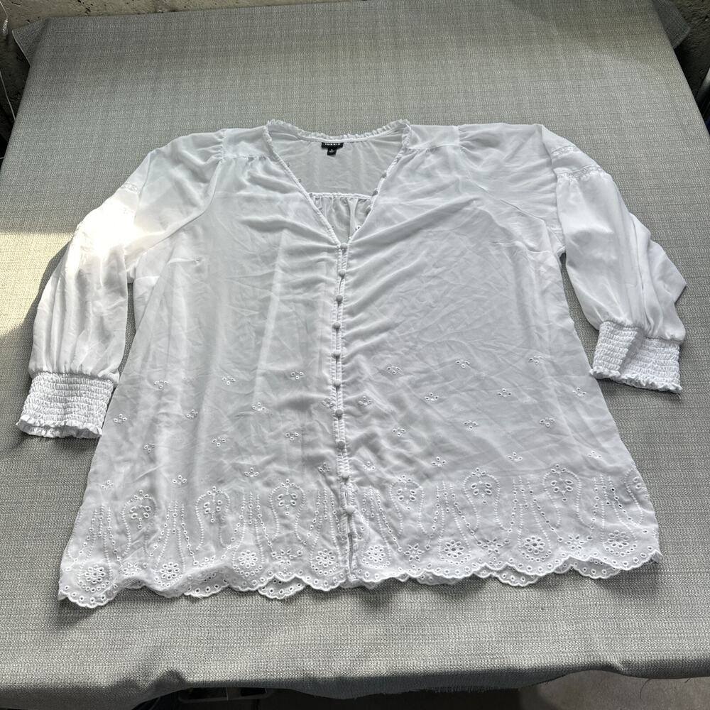 Torrid Top 4 / 4x White Chiffon Ruffle Colar Eyelet Embroidered Whimsy